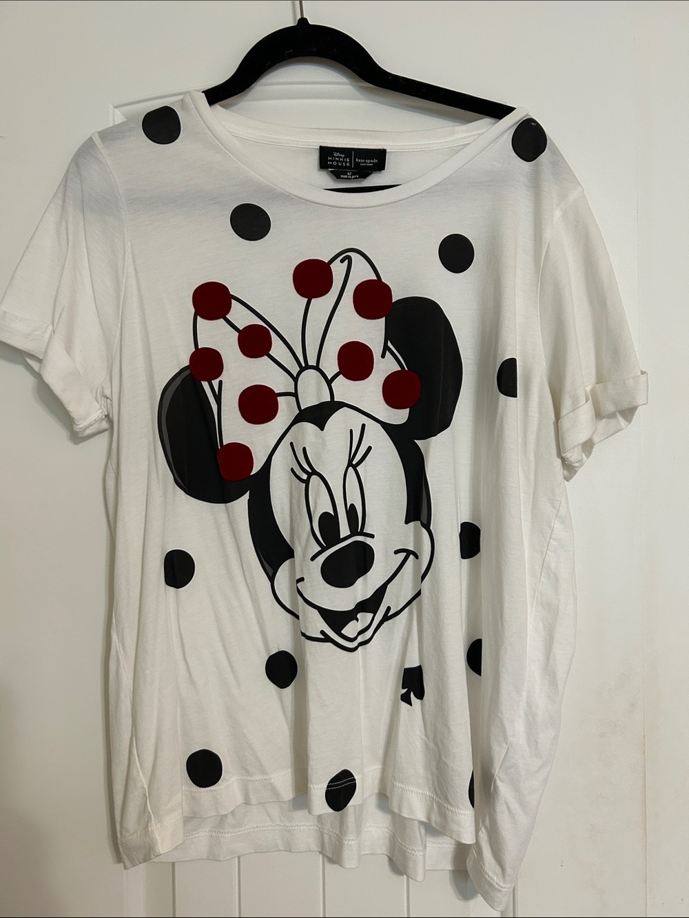 kate spade White Minnie Mouse Polka Dot Short Sleeve Tee with Red Bow